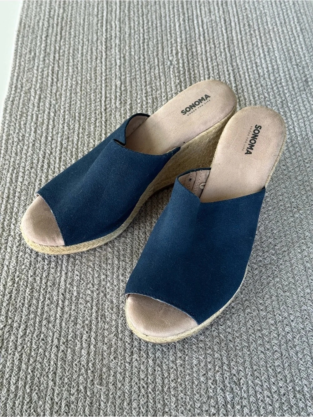 Vintage Sonoma Navy Blue Genuine Suede Espadrille Wedge Sandals Size 8